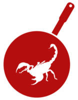 scorpion på de panorera silhuett för bisarr eller extrem eller exotisk mat, traditionell mat i asiatisk Land, kulinariska tecken för ikon symbol, appar, piktogram, logotyp, hemsida, eller grafisk design element. png