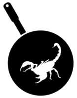 Scorpion on the Pan Silhouette for Bizarre or Extreme or Exotic Food, Traditional Food in Asian Country, Culinary Sign for Icon Symbol, Apps, Pictogram, Logo, Website, or Graphic Design Element. PNG