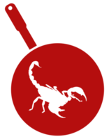 Scorpion on the Pan Silhouette for Bizarre or Extreme or Exotic Food, Traditional Food in Asian Country, Culinary Sign for Icon Symbol, Apps, Pictogram, Logo, Website, or Graphic Design Element. PNG