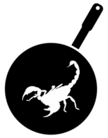 Scorpion on the Pan Silhouette for Bizarre or Extreme or Exotic Food, Traditional Food in Asian Country, Culinary Sign for Icon Symbol, Apps, Pictogram, Logo, Website, or Graphic Design Element. PNG