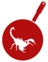 Scorpion on the Pan Silhouette for Bizarre or Extreme or Exotic Food, Traditional Food in Asian Country, Culinary Sign for Icon Symbol, Apps, Pictogram, Logo, Website, or Graphic Design Element. PNG