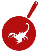 scorpione su il padella silhouette per bizzarro o estremo o esotico cibo, tradizionale cibo nel asiatico nazione, culinario cartello per icona simbolo, app, pittogramma, logo, sito web, o grafico design elemento. png