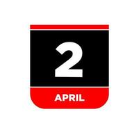 2nd April vector icon. 2 Apr calendar.