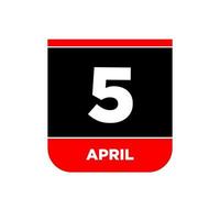 5th April vector icon. 5 April calendar.