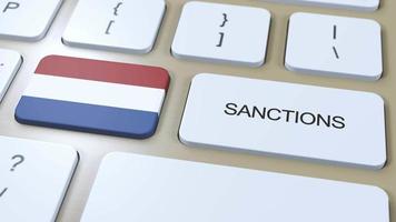 Niederlande auferlegt Sanktionen gegen etwas Land. Sanktionen auferlegt auf Niederlande. Tastatur Taste drücken. Politik Illustration 3d Animation