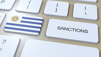 Uruguay auferlegt Sanktionen gegen etwas Land. Sanktionen auferlegt auf Uruguay. Tastatur Taste drücken. Politik Illustration 3d Animation video