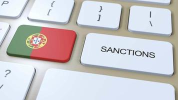 Portugal auferlegt Sanktionen gegen etwas Land. Sanktionen auferlegt auf Portugal. Tastatur Taste drücken. Politik Illustration 3d Animation