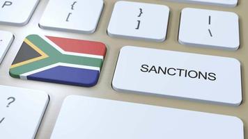 Süd Afrika auferlegt Sanktionen gegen etwas Land. Sanktionen auferlegt auf Süd Afrika. Tastatur Taste drücken. Politik Illustration 3d Animation video