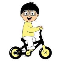 cute boy cartoon ride bicycle illustration graphic vector