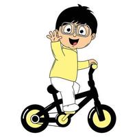 cute boy cartoon ride bicycle illustration graphic vector