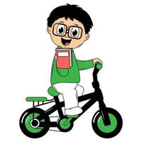 cute boy cartoon ride bicycle illustration graphic vector