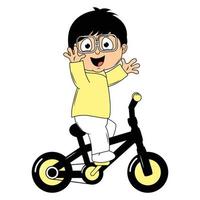 cute boy cartoon ride bicycle illustration graphic vector