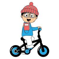 cute boy cartoon ride bicycle illustration graphic vector