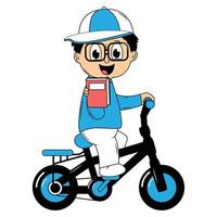 cute boy cartoon ride bicycle illustration graphic vector