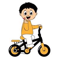 linda chico dibujos animados paseo bicicleta ilustración gráfico vector