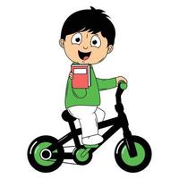 cute boy cartoon ride bicycle illustration graphic vector