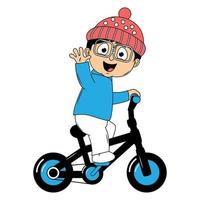 cute boy cartoon ride bicycle illustration graphic vector