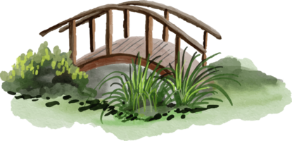 isolated watecolor illustration of bridge and grass png