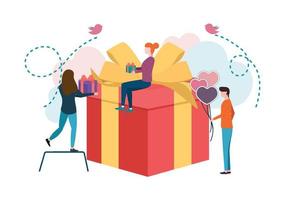 Preparation of gifts for February 14th. People are preparing gifts for Valentine's Day. Great gift and bow vector