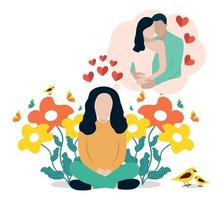 Happy lovers. A young couple. Heart, love and flowers. vector