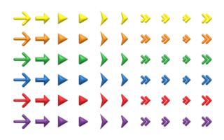 Colorful 3d arrow icon set isolated on white background. Arrow pointer, mouse cursor. Cartoon minimal style. png