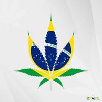 Flag of Brazil in Marijuana leaf shape. The concept of legalization Cannabis in Brazil. vector