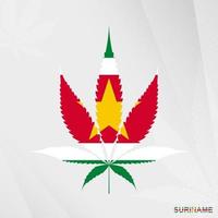 Flag of Suriname in Marijuana leaf shape. The concept of legalization Cannabis in Suriname. vector