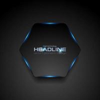 Black hexagon with blue glowing light abstract background vector