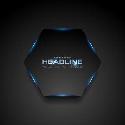 Black hexagon with blue glowing light abstract background