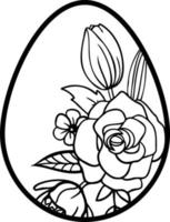 Linear Easter egg with flowers and leaves vector