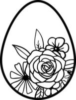 Linear Easter egg with flowers and leaves vector