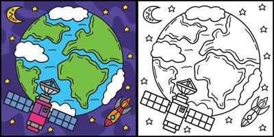 Space Satellite Coloring Page Colored Illustration vector