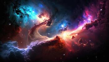 Space nebula night gallaxy illustration. Cosmos universe astronomy. Generative AI. photo