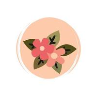 Cute logo or icon vector with abstract flowers in contemporary boho style, illustration on circle with brush texture, for social media story and highlights