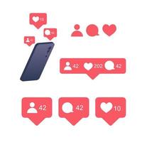 Like icons. Counter Notification. Like, follower, comment icons. Icon for social network, internet, web, mobile, app. Mobile phone vector illustration. Social media vector set