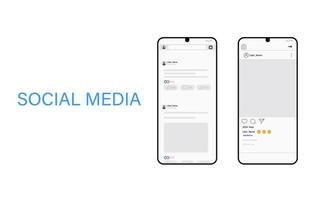 Two chat screens templates on realistic black smartphones. Contacts page mockup and text bubbles messages, and send media file. Vector editable illustration. Social media concept.