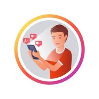 hombres tratar a crear contenido y compartir eso mediante social medios de comunicación, vídeo contenido a obtener comentario. el concepto de personas Comparte su cuentos con el mundo de social medios de comunicación. vector