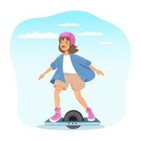 happy girl rides a mono wheel vector