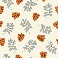 Cute winter seamless vector pattern background illustration with pine cones and branches with berries