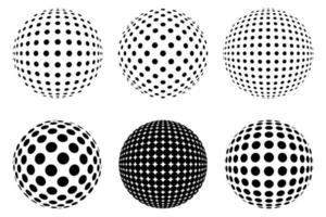Set of Decorative Dotted spheres isolated. 3D style Abstract balls with circle patterns. Vector illustration