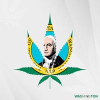 Flag of Washington in Marijuana leaf shape. The concept of legalization Cannabis in Washington. vector