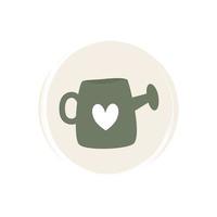 Cute logo or icon vector with watering can illustration on circle with brush texture, for social media story and highlight