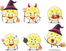 Halloween expression emoticons with cartoon character of lemon slice vector