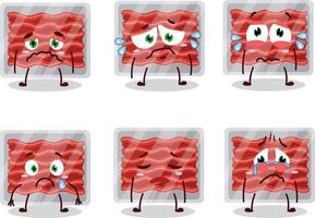 Ground meat cartoon character with sad expression vector