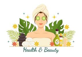 belleza y salud ilustración con natural productos cosméticos y eco productos para problemático piel o tratamiento cara en mujer dibujos animados mano dibujado plantillas vector