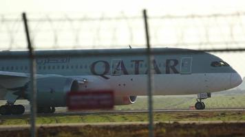 PHUKET, THAILAND NOVEMBER 27, 2019 - Qatar Airways Dreamliner 787 taxiing after landing at Phuket International airport video