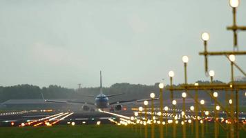 AMSTERDAM, THE NETHERLANDS JULY 28, 2017 - KLM Royal Dutch Airlines Boeing 737 landing on runway 18R Polderbaan at morning. Shiphol Airport, Amsterdam, Holland video