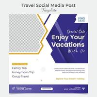 Holiday Traveling and tour social media post and square flyer post banner template design vector