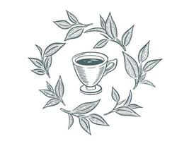 verde té taza, mano dibujado, dibujo aislado en blanco vector