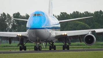 AMSTERDAM, THE NETHERLANDS JULY 25, 2017 - KLM Royal Dutch Airlines Boeing 747 PH BFC begin accelerate before departure at Polderbaan 36L, Schiphol Airport, Amsterdam, Holland video